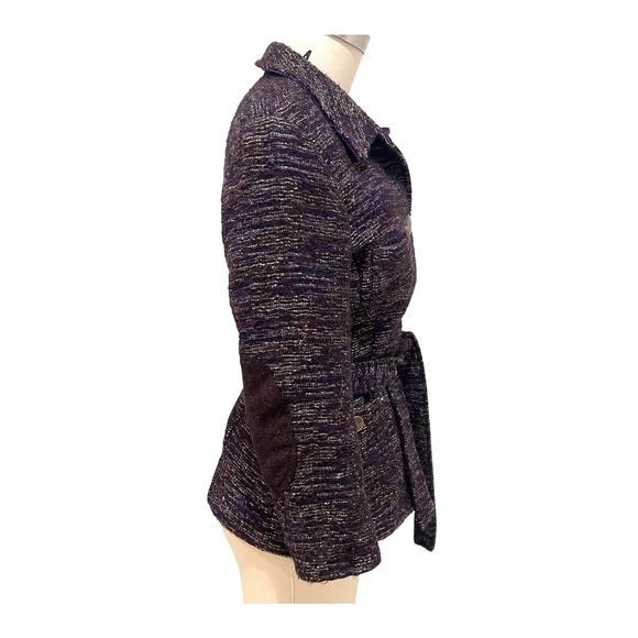 Etro Jacket Womens 42 Purple Wool Blend Belted Velvet Trim Embroidered Milano - Picture 2 of 9